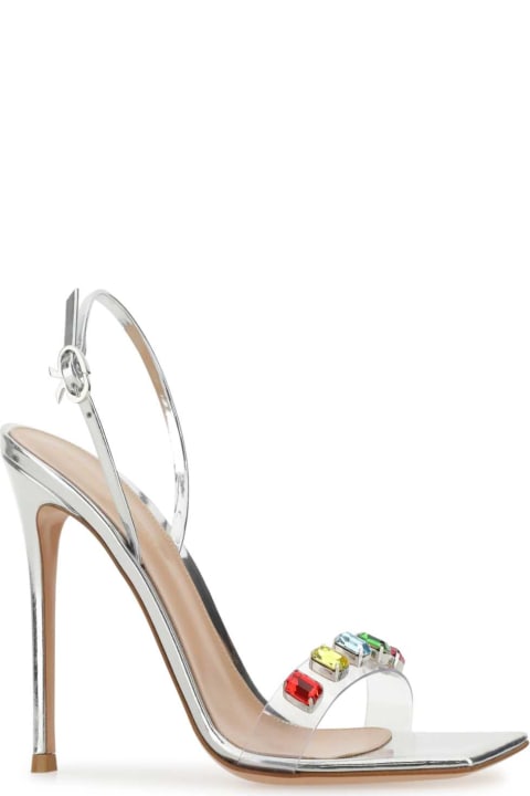 Gianvito Rossi Shoes for Women Gianvito Rossi Silver Leather â and Pvc Ribbon Candy Sandals