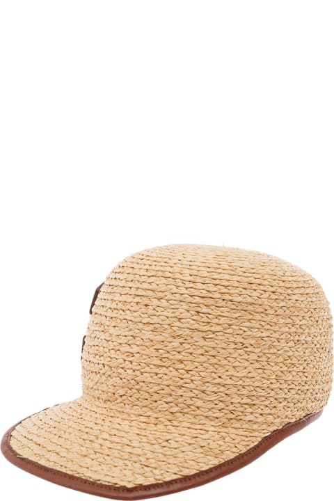 Casadei Hats for Women Casadei Beige Baseball Cap With Logo Detail In Leather And Rafia Woman