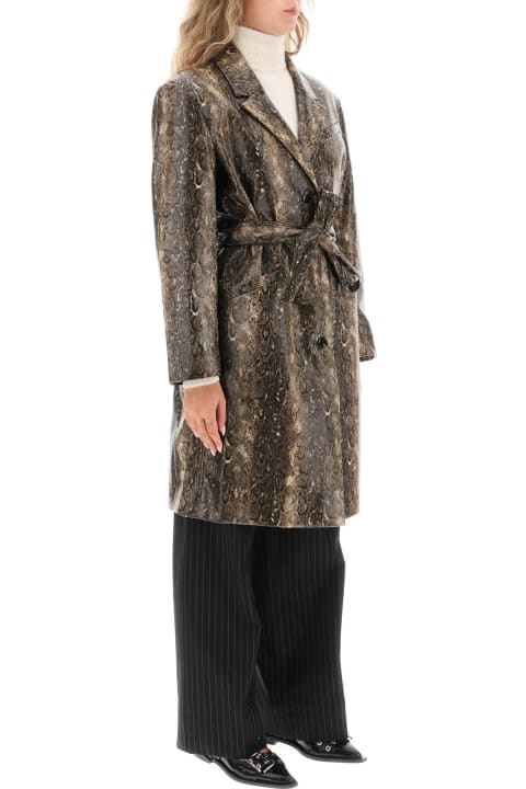 Ganni for Women Ganni Snake-effect Faux Leather Trench Coat