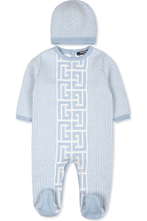 Balmain Bodysuits & Sets for Baby Girls Balmain Light Blue Babygrow Set For Baby Boy With Labyrinth