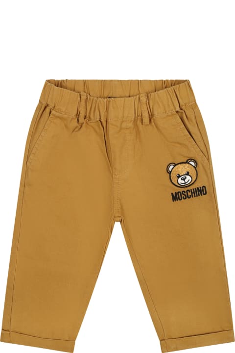 Fashion for Baby Girls Moschino Brown Trousers For Baby Boy With Teddy Bear And Logo