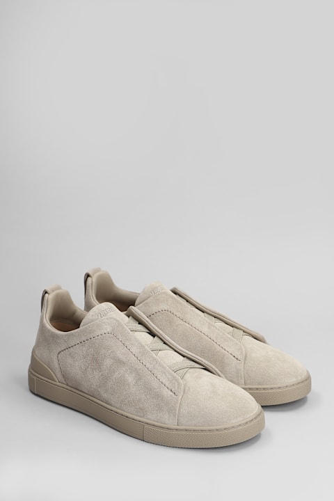 Zegna Sneakers for Men Zegna Triple Stich Sneakers In Beige Suede