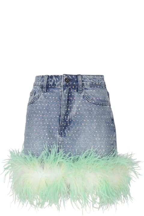 Fashion for Women self-portrait Denim Skirt With Rhinestone Feathers