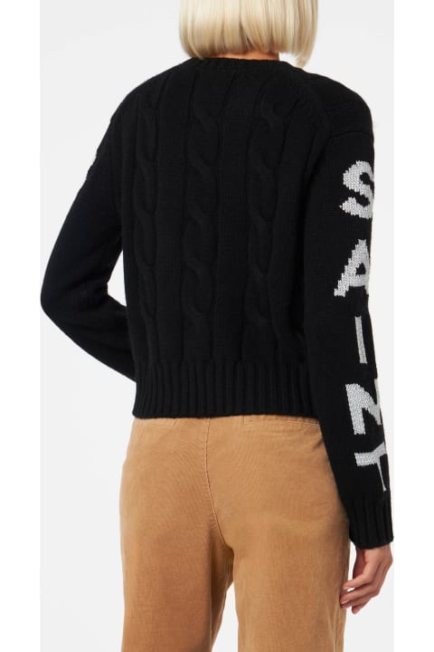 Homeware MC2 Saint Barth Woman Crewneck Braided Sweater With Saint Barth Lurex Print