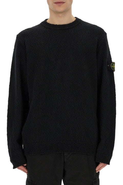 Sweaters for Men Stone Island Compass-badge Textured Crewneck Jumper