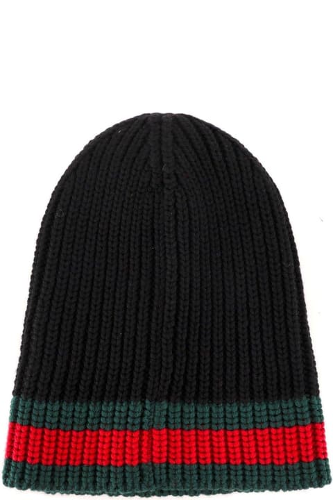 Hats for Men Gucci Sylvie Web Ribbed Knit Beanie