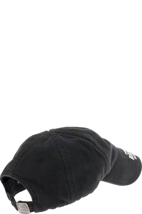 Property Black Washed Cotton Hat  With Logo Balenciaga Man