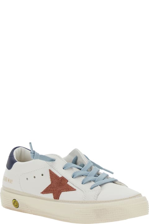 Homeware Golden Goose 'may' White Low Top Sneakers With Star Patch On The Side And Logo Patch On The Tongue In Leather Boy