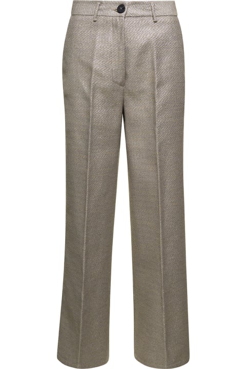 Grey Wide Leg Trousers With Metallic Threading In Cototn Blend Woman