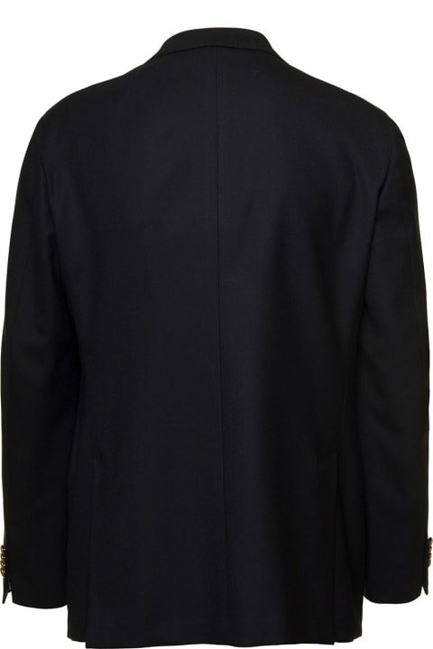 Black Single-breasted Blazer With Revers In Wool Blend Man Gabriele Pasini