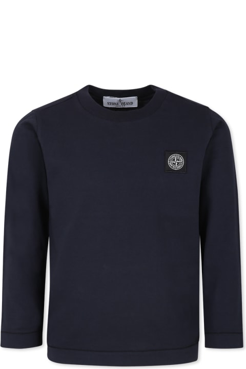 Fashion for Kids Stone Island Junior Blue T-shirt For Boy With Iconic Compass