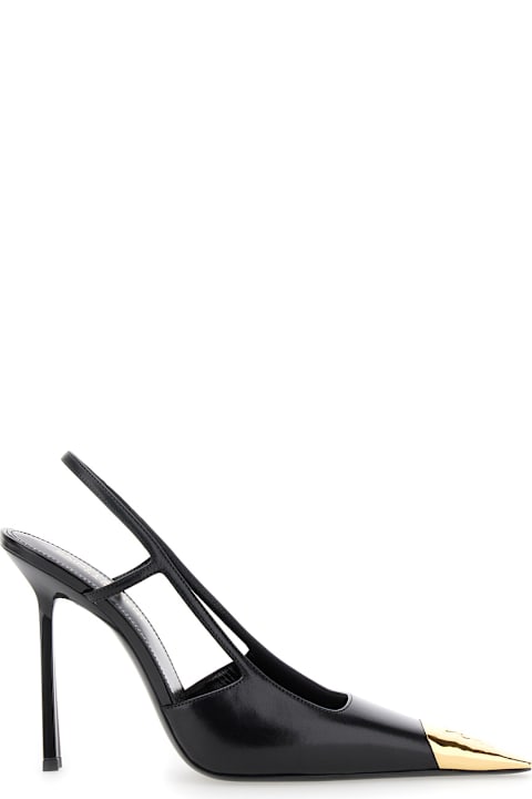 New Season Shoes for Women Saint Laurent 'jeanne' Black Slingback Pumps With Contrasting Toe In Smooth Leather Woman