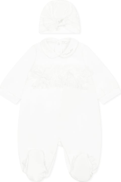 Monnalisa for Kids Monnalisa White Babygrow Set For Baby Girl With Logo