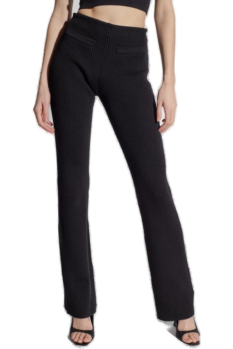 Elasticated-waistband Ribbed Flared Trousers