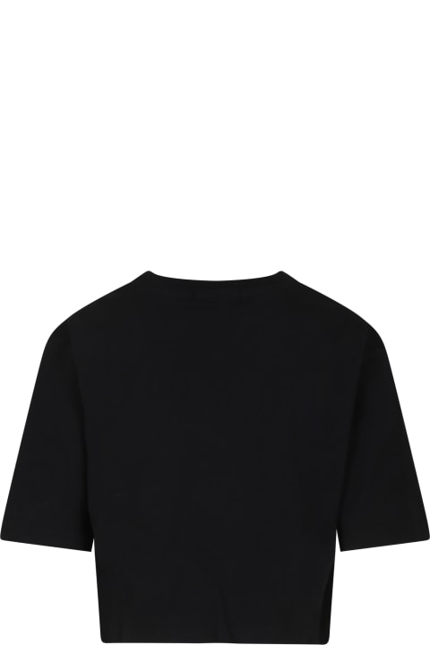 MSGM T-Shirts & Polo Shirts for Women MSGM Black Crop T-shirt For Girl With Logo And Beads