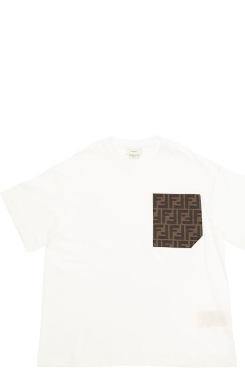 Fendi T-Shirts & Polo Shirts for Boys Fendi White Crewneck T-shirt With Ff Patch Pocket In Cotton Boy