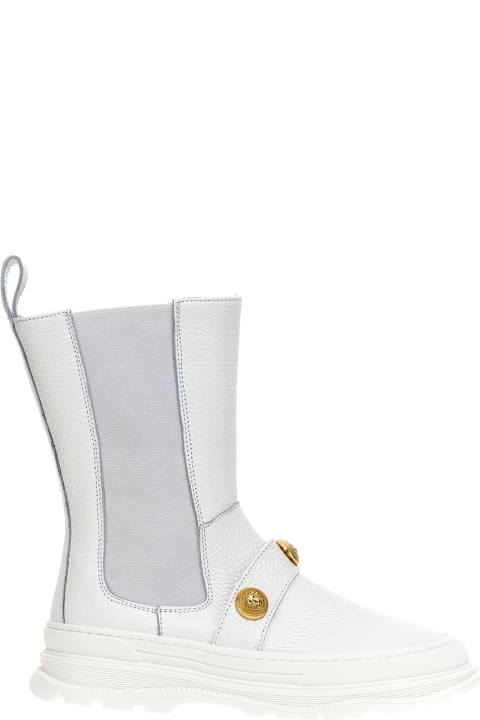 Shoes for Girls Balmain Logo Button Leather Ankle Boots