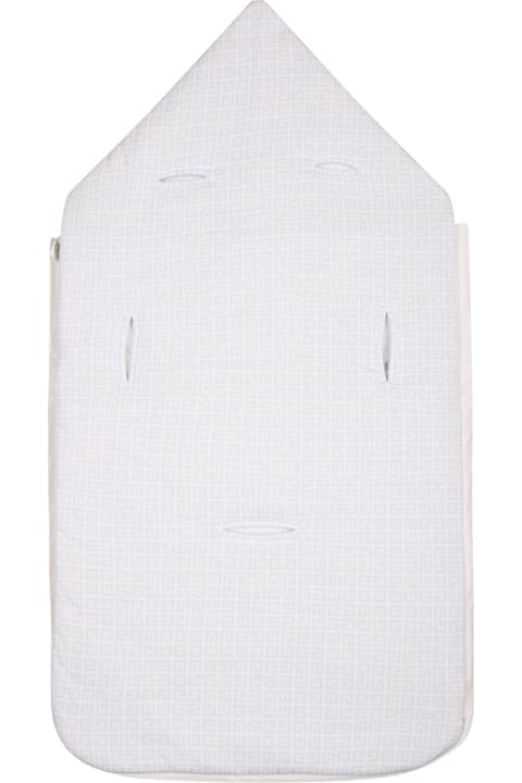 White Sleeping Bag For Baby Boy With Logo