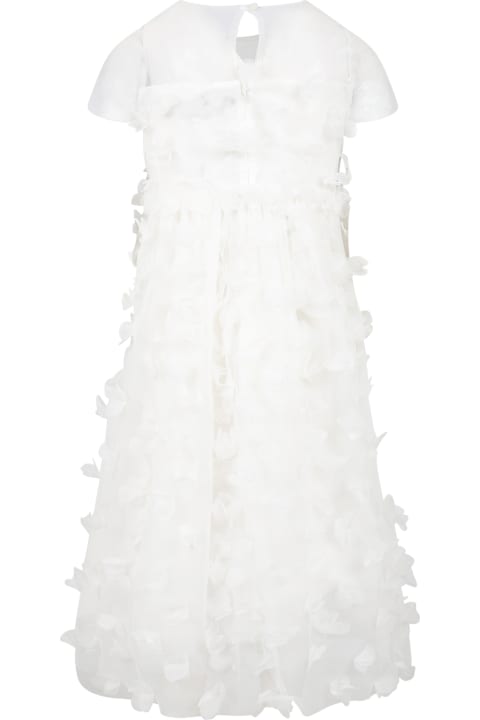 Dresses for Girls Simonetta White Dress For Girl With Tulle Applications