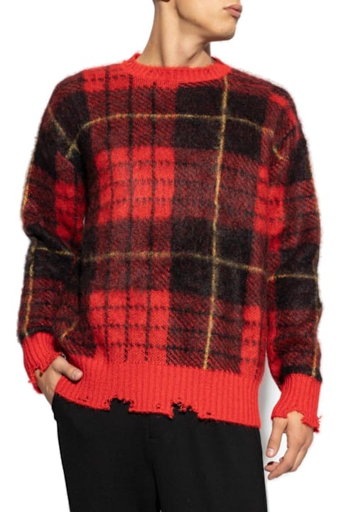 Sweaters for Men Alexander McQueen Check Pattern Distressed Jumper