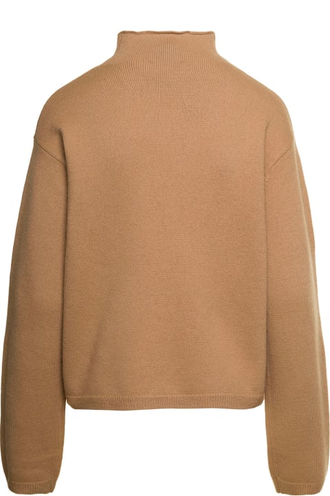 A.P.C. Women A.P.C. Beige Mock Neck Sweater With Embroidered Logo In Wool Woman