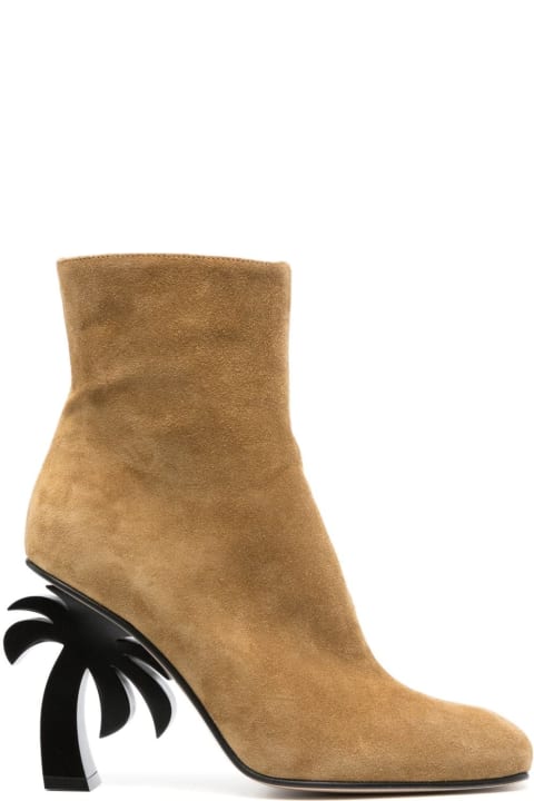 Palm Angels for Women Palm Angels Beige Suede Ankle Boots With Palm Heel