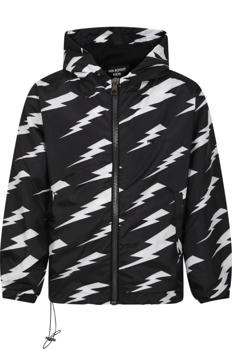 Neil Barrett Coats & Jackets for Women Neil Barrett Black Windbreaker For Boy With Iconic Lightning Bolts And Logo