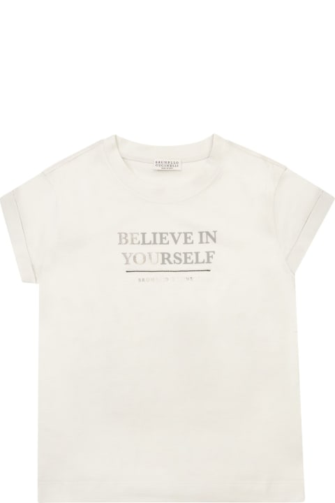 T-Shirts & Polo Shirts for Girls Brunello Cucinelli Lightweight Cotton Jersey T-shirt With Print And Necklace