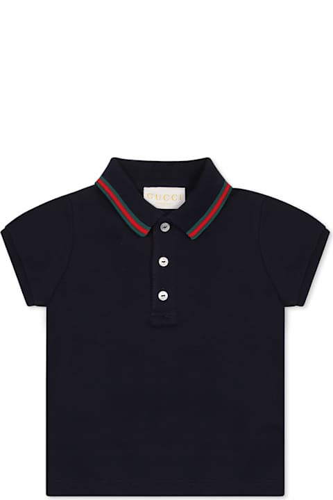 Gucci T-Shirts & Polo Shirts for Baby Girls Gucci Blue Polo Shirt For Baby Boy With Web Detail