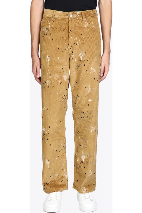 5 Pocket Jeans With A Deep Rise And A Straight Leg Beige corduroy pant with painting spots - Gene