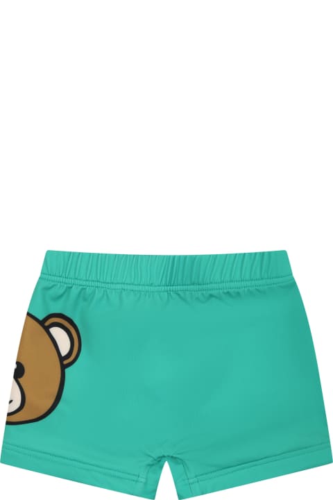 Sale for Baby Boys Moschino Green Swim Shorts For Baby Boy With Teddy Bear And Logo