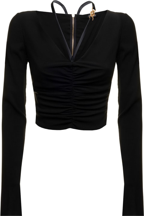 Cropped Black Cardigan Ini Stretch Fabric With Medus And Straps Detailing Versace Woman