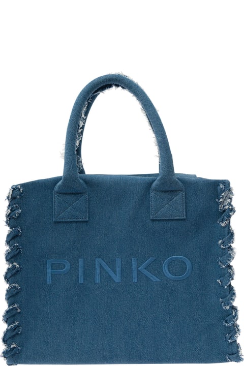 Pinko Totes for Women Pinko Cotton Denim Tote Bag With Logo