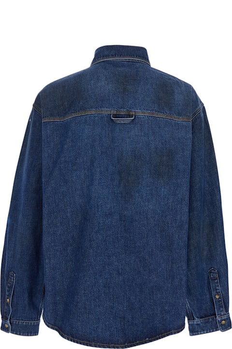 ERL for Kids ERL Blue Shirt With Pointed Collar And Logo Patch On The Front In Denim Man