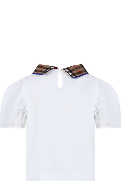 Burberry for Kids Burberry White T-shirt For Girl With Vintage Check On The Collar