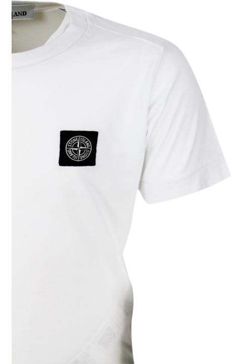 Fashion for Boys Stone Island 100% Cotton Short Sleeve Crew Neck T-shirt With Logo On The Chest