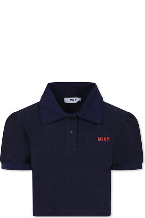 Topwear for Girls MSGM Blue Polo Shirt For Girl With Logo