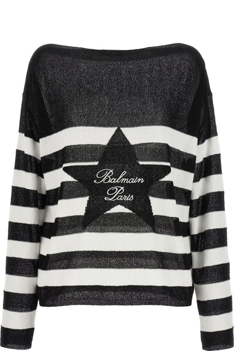 Balmain Sweaters for Women Balmain Logo Embroidery Striped Sweater