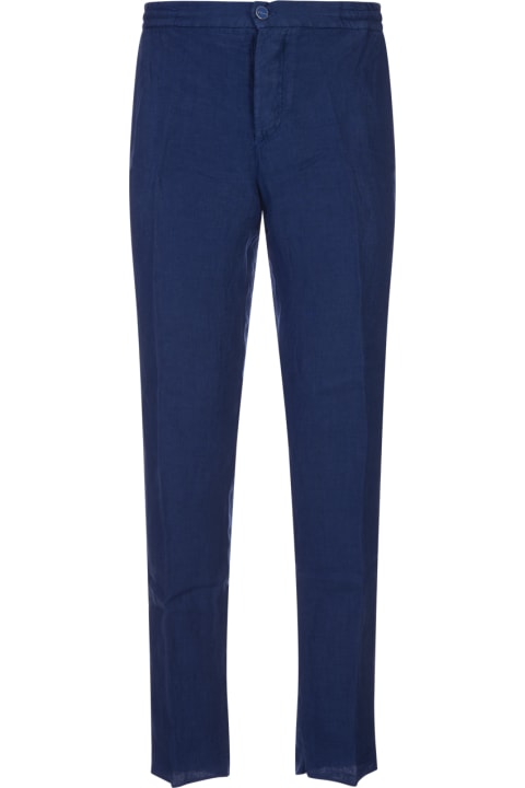 Kiton for Men Kiton Cobalt Blue Linen Trousers With Elasticised Waistband