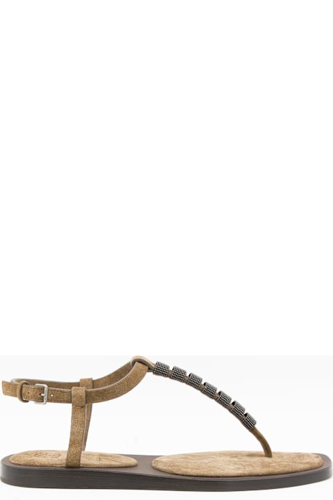Brunello Cucinelli Camel Leather Sandals