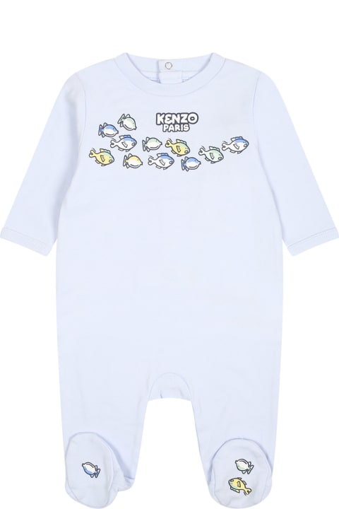 Kenzo Kids Kenzo Kids Light Blue Babygrow For Baby Boy With Print