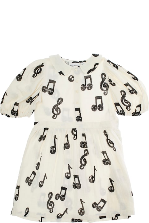 Mini Rodini Dresses for Girls Mini Rodini White Dress With All-over Printed Musical Notes In Cotton Girl
