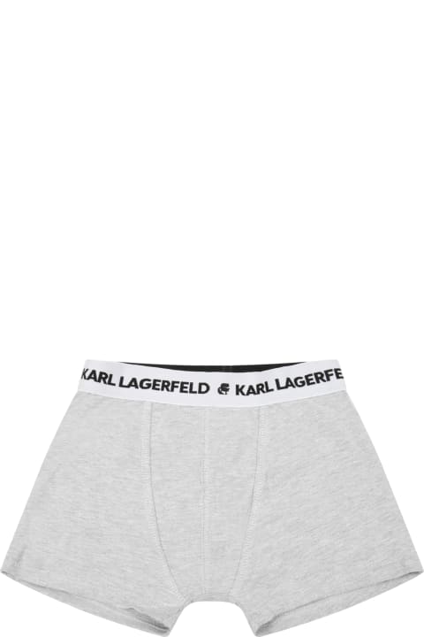 Karl Lagerfeld Kids Underwear for Boys Karl Lagerfeld Kids Gray Set For Boy With Black Logo