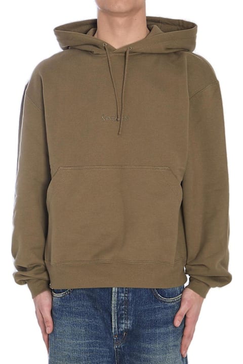Saint Laurent Fleeces & Tracksuits for Men Saint Laurent Logo Embroidered Drawstring Hoodie