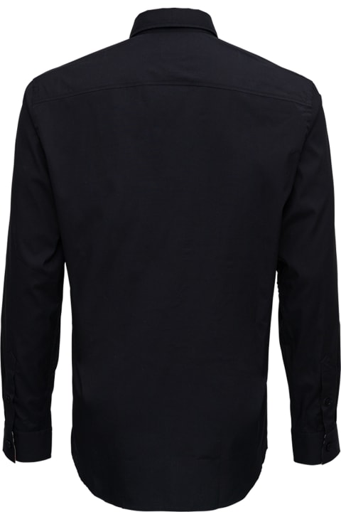 Burberry Man's Black Cotton Polin Shirt With Logo