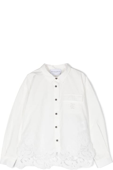 Kids White Poplin Shirt With Lace