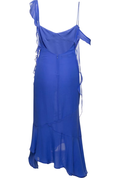 Fashion for Women The Andamane Asymmetric Miranda Midi Dress With Ruffle-detailing In Blue Silk Woman