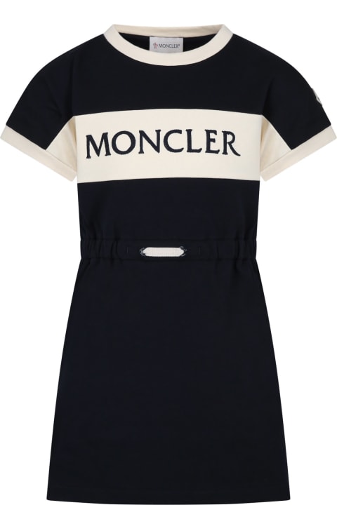 Moncler for Kids Moncler Blue Dress For Girl With Logo