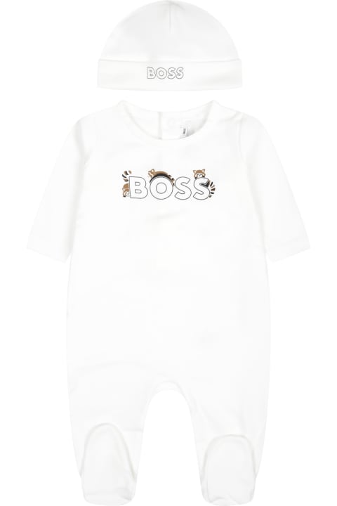 Bodysuits & Sets for Baby Boys Hugo Boss White Set For Baby Boy With Raccoon And Logo