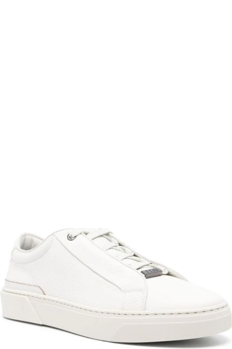 Hugo Boss for Men Hugo Boss White Grained Leather Sneakers With Logo Tag On Laces